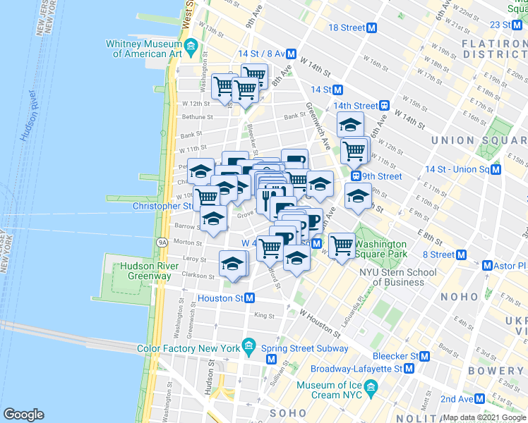 map of restaurants, bars, coffee shops, grocery stores, and more near in New York