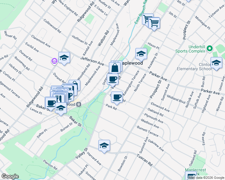 map of restaurants, bars, coffee shops, grocery stores, and more near 535-543 Valley Street in Maplewood