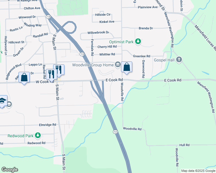 map of restaurants, bars, coffee shops, grocery stores, and more near 890 Brookfield Drive in Mansfield