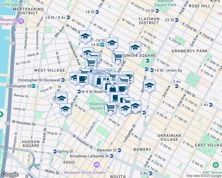 map of restaurants, bars, coffee shops, grocery stores, and more near in New York