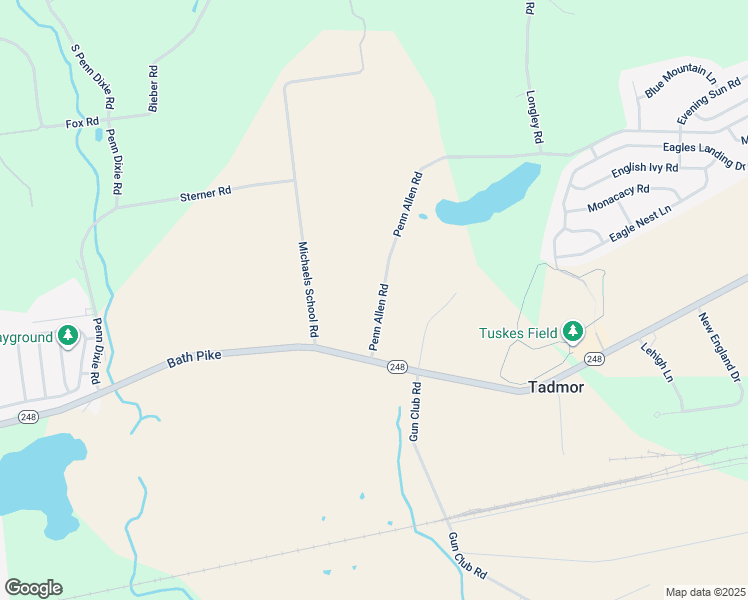 map of restaurants, bars, coffee shops, grocery stores, and more near 3083 Penn Allen Road in Nazareth