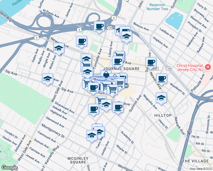 map of restaurants, bars, coffee shops, grocery stores, and more near 282 Magnolia Avenue in Jersey City