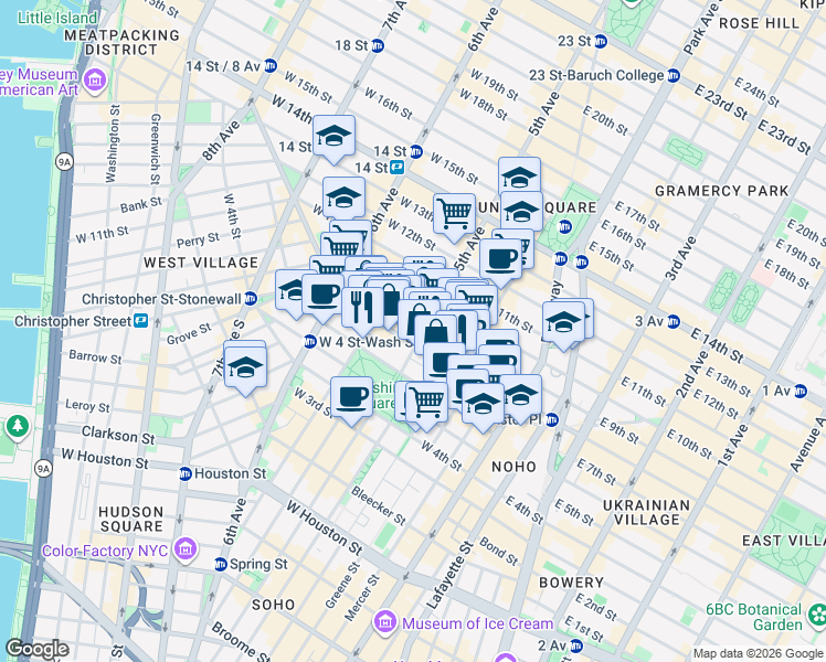 map of restaurants, bars, coffee shops, grocery stores, and more near in New York