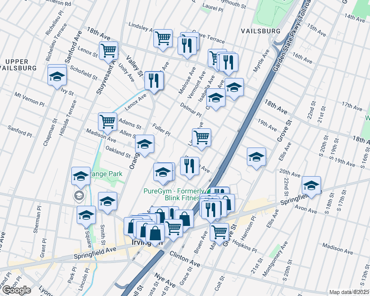 map of restaurants, bars, coffee shops, grocery stores, and more near 372 Isabella Avenue in Irvington