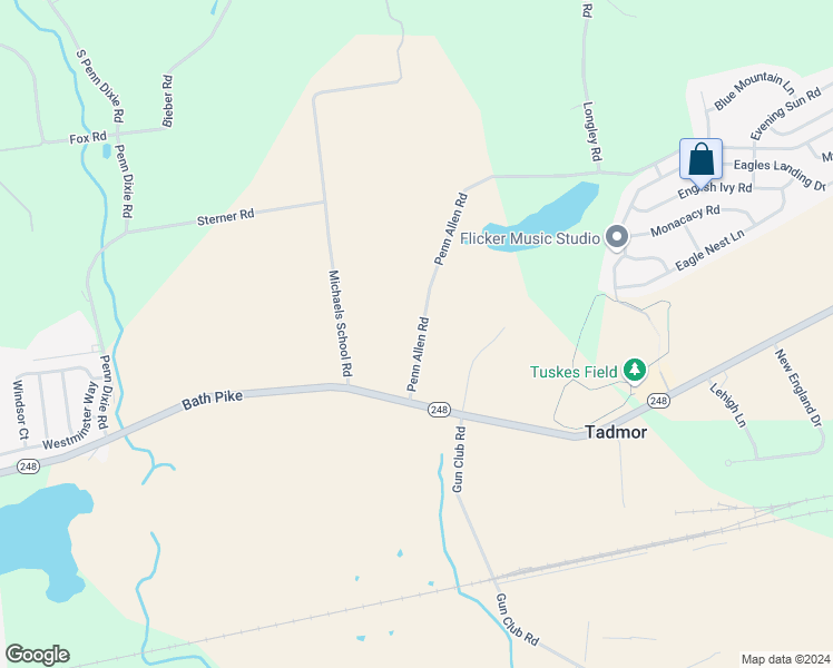 map of restaurants, bars, coffee shops, grocery stores, and more near 3083 Penn Allen Road in Nazareth