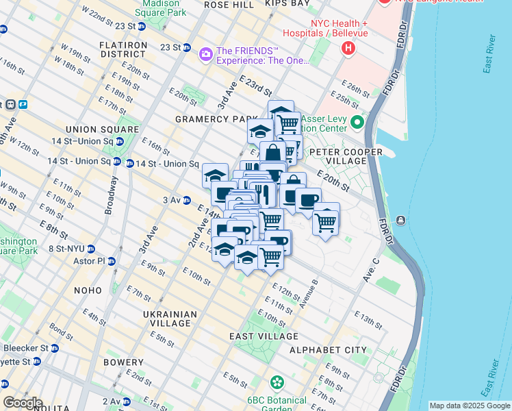 map of restaurants, bars, coffee shops, grocery stores, and more near in New York