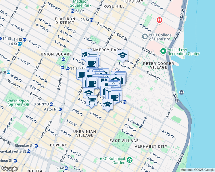 map of restaurants, bars, coffee shops, grocery stores, and more near in New York
