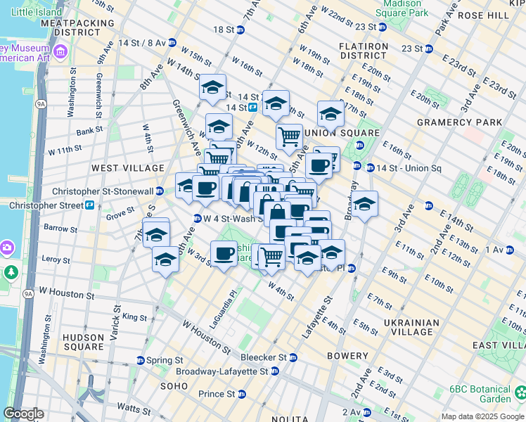 map of restaurants, bars, coffee shops, grocery stores, and more near in New York