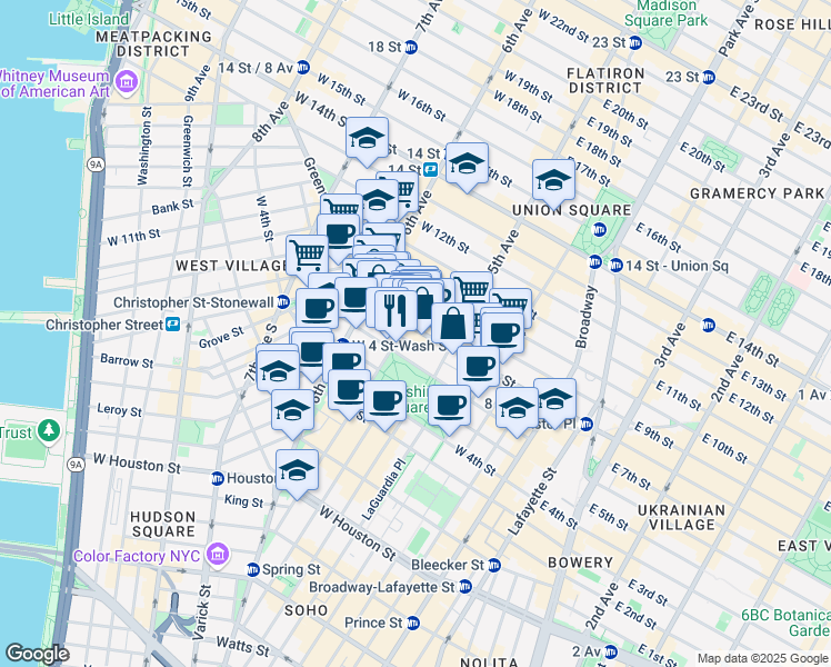 map of restaurants, bars, coffee shops, grocery stores, and more near 218 MacDougal Street in New York