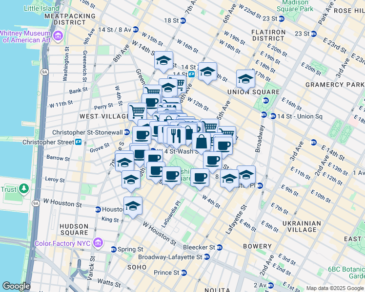 map of restaurants, bars, coffee shops, grocery stores, and more near 218 MacDougal Street in New York