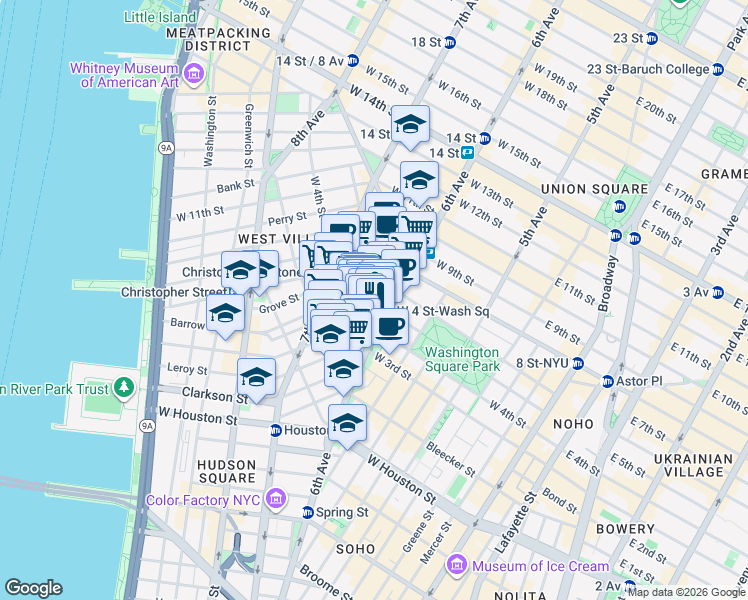 map of restaurants, bars, coffee shops, grocery stores, and more near in New York