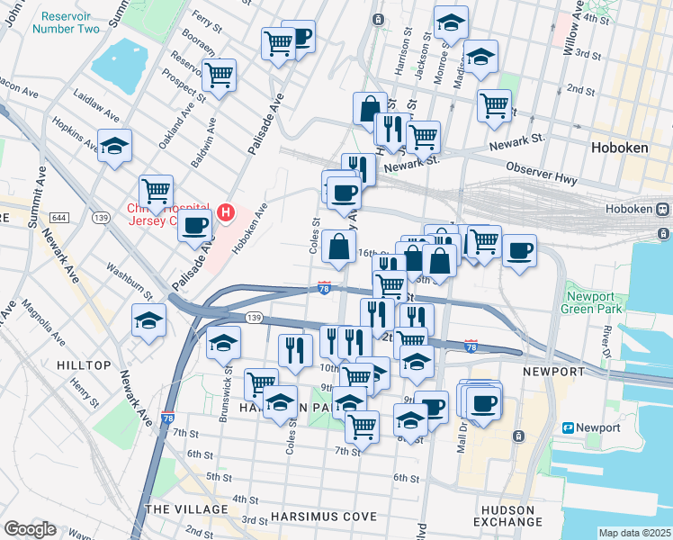 map of restaurants, bars, coffee shops, grocery stores, and more near 793 Jersey Avenue in Jersey City