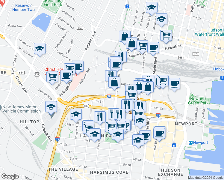 map of restaurants, bars, coffee shops, grocery stores, and more near 793 Jersey Avenue in Jersey City