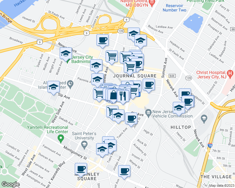map of restaurants, bars, coffee shops, grocery stores, and more near 282 Magnolia Avenue in Jersey City