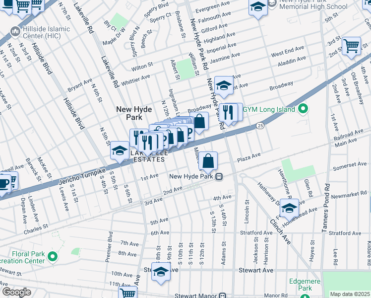 map of restaurants, bars, coffee shops, grocery stores, and more near 1200 Jericho Turnpike in New Hyde Park