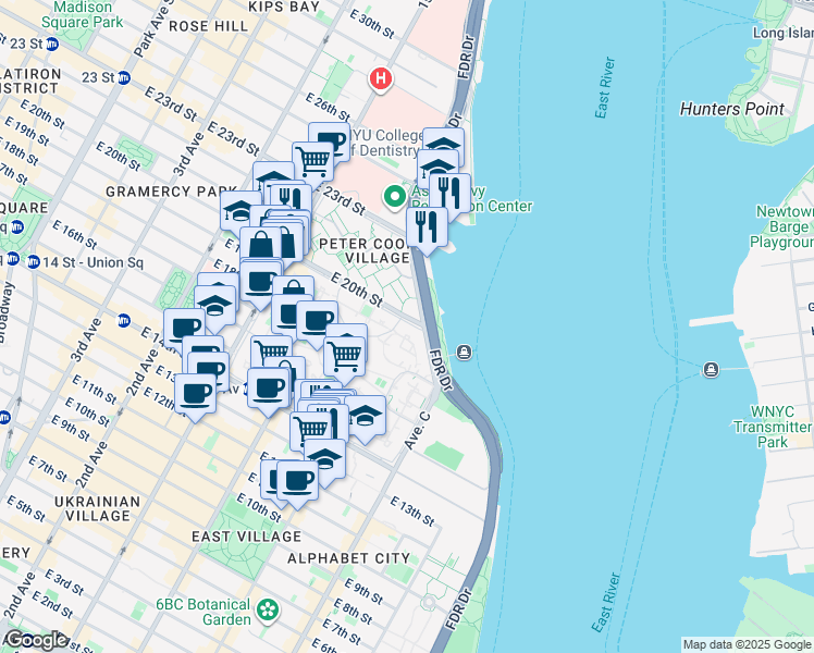 map of restaurants, bars, coffee shops, grocery stores, and more near 610 20th Street Loop in New York