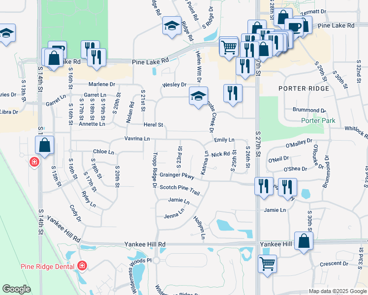map of restaurants, bars, coffee shops, grocery stores, and more near 7807 South 24th Court in Lincoln