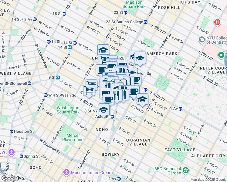 map of restaurants, bars, coffee shops, grocery stores, and more near in New York
