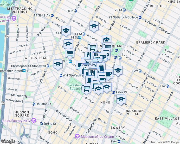 map of restaurants, bars, coffee shops, grocery stores, and more near in New York