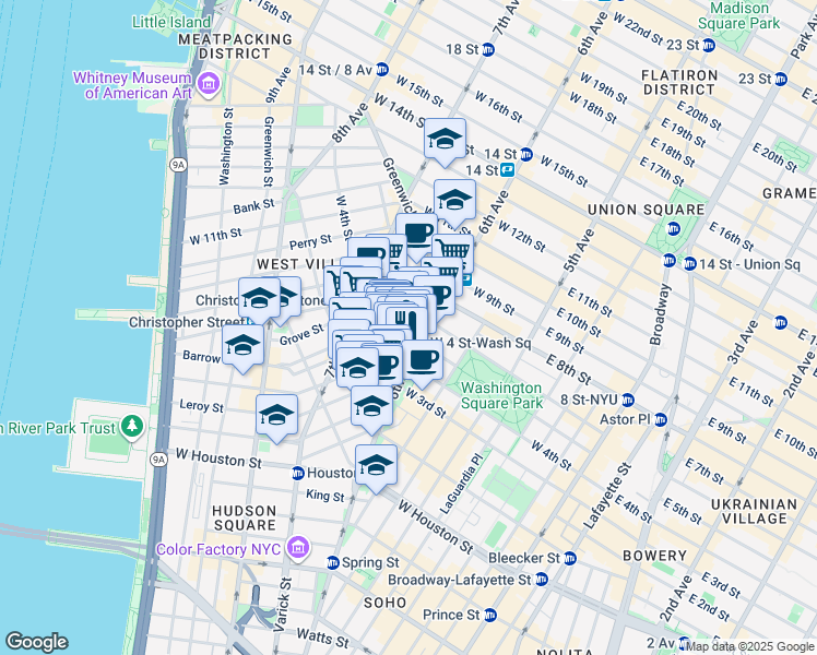 map of restaurants, bars, coffee shops, grocery stores, and more near in New York