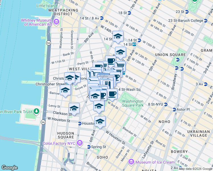 map of restaurants, bars, coffee shops, grocery stores, and more near in New York