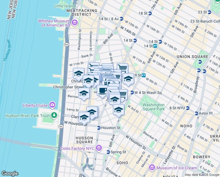 map of restaurants, bars, coffee shops, grocery stores, and more near in New York