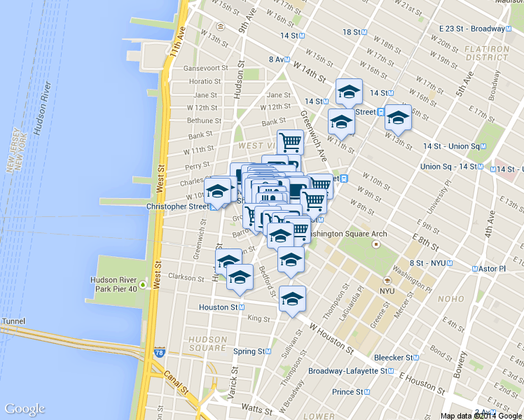 map of restaurants, bars, coffee shops, grocery stores, and more near in New York