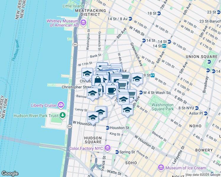 map of restaurants, bars, coffee shops, grocery stores, and more near in New York