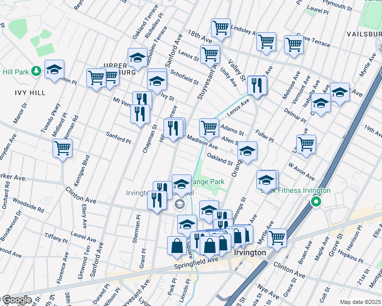 map of restaurants, bars, coffee shops, grocery stores, and more near 82 West Rich Street in Irvington
