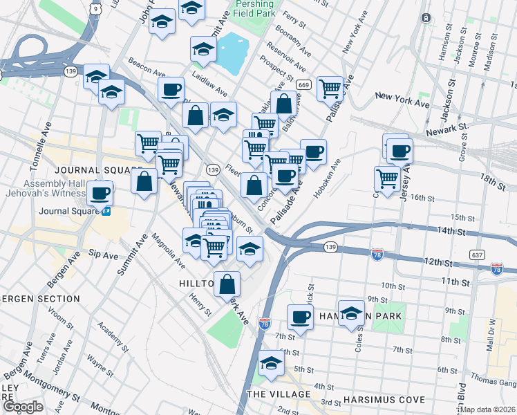 map of restaurants, bars, coffee shops, grocery stores, and more near 316 Hoboken Avenue in Jersey City