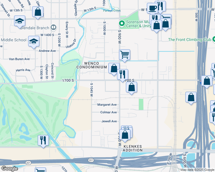 map of restaurants, bars, coffee shops, grocery stores, and more near 971 West 1700 South in Salt Lake City