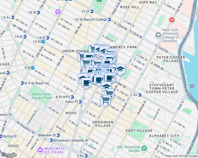 map of restaurants, bars, coffee shops, grocery stores, and more near in New York