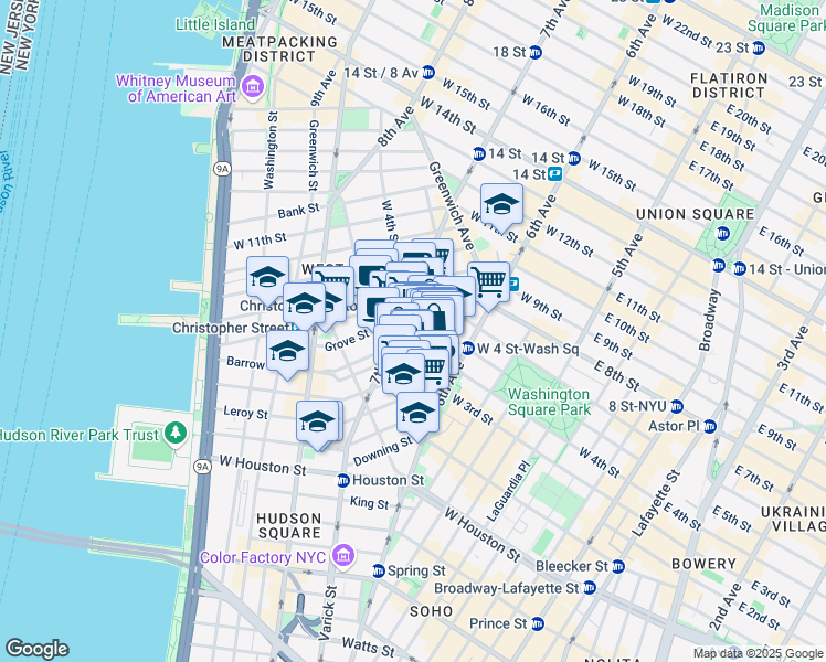 map of restaurants, bars, coffee shops, grocery stores, and more near in New York