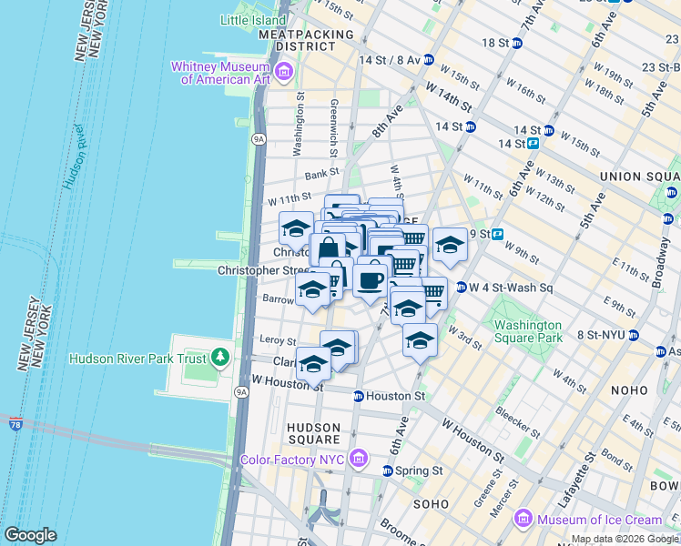 map of restaurants, bars, coffee shops, grocery stores, and more near in New York