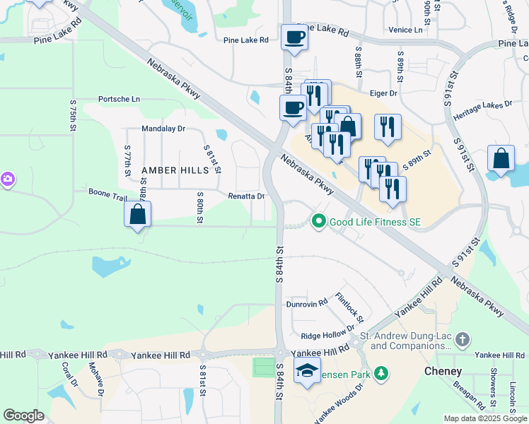 map of restaurants, bars, coffee shops, grocery stores, and more near 7940 South 83rd Street in Lincoln