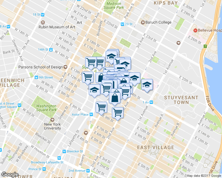 map of restaurants, bars, coffee shops, grocery stores, and more near in New York