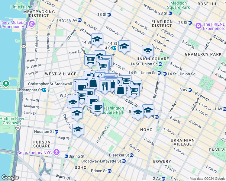map of restaurants, bars, coffee shops, grocery stores, and more near 218 MacDougal Street in New York