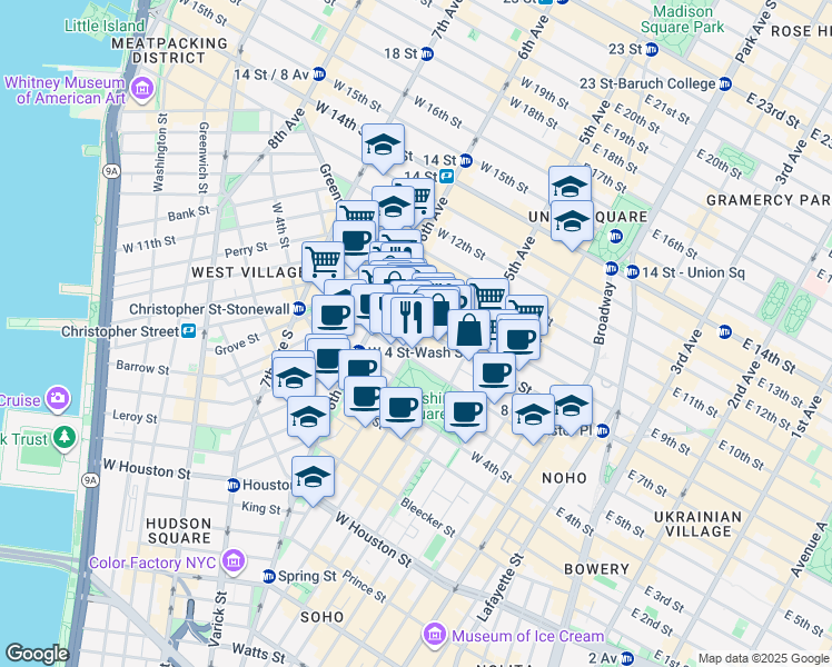 map of restaurants, bars, coffee shops, grocery stores, and more near 218 MacDougal Street in New York