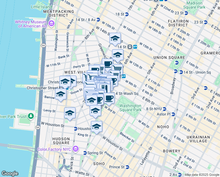 map of restaurants, bars, coffee shops, grocery stores, and more near in New York