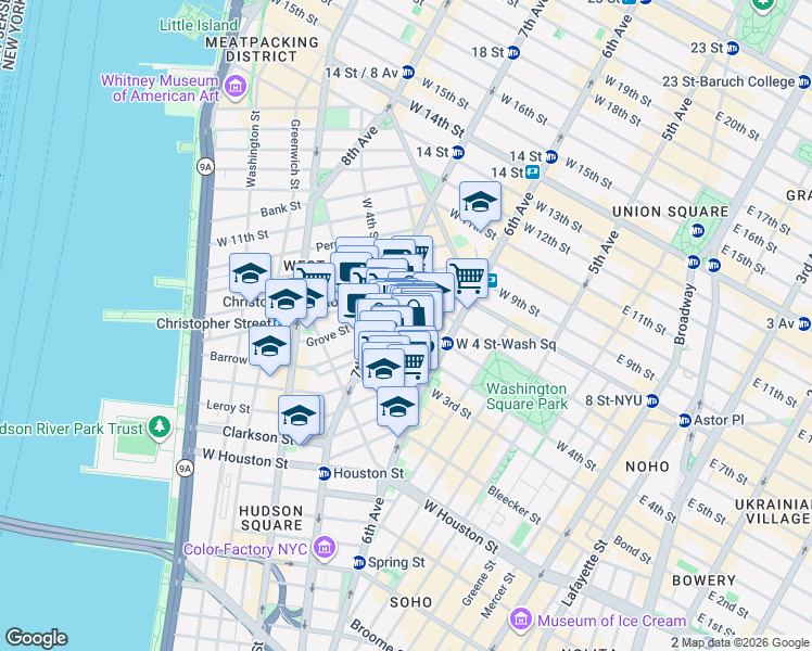 map of restaurants, bars, coffee shops, grocery stores, and more near in New York
