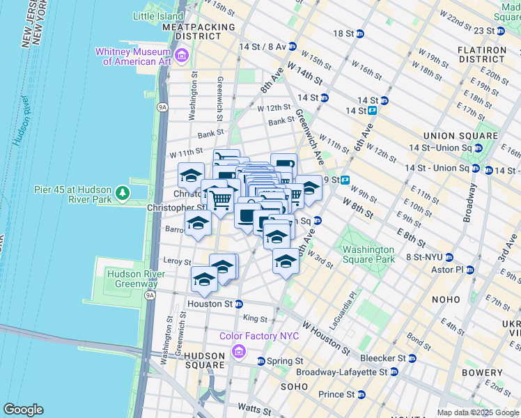map of restaurants, bars, coffee shops, grocery stores, and more near in New York