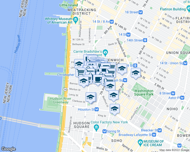 map of restaurants, bars, coffee shops, grocery stores, and more near in New York