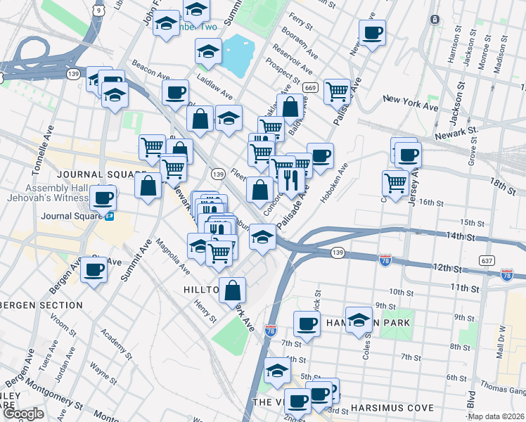 map of restaurants, bars, coffee shops, grocery stores, and more near 316 Hoboken Avenue in Jersey City
