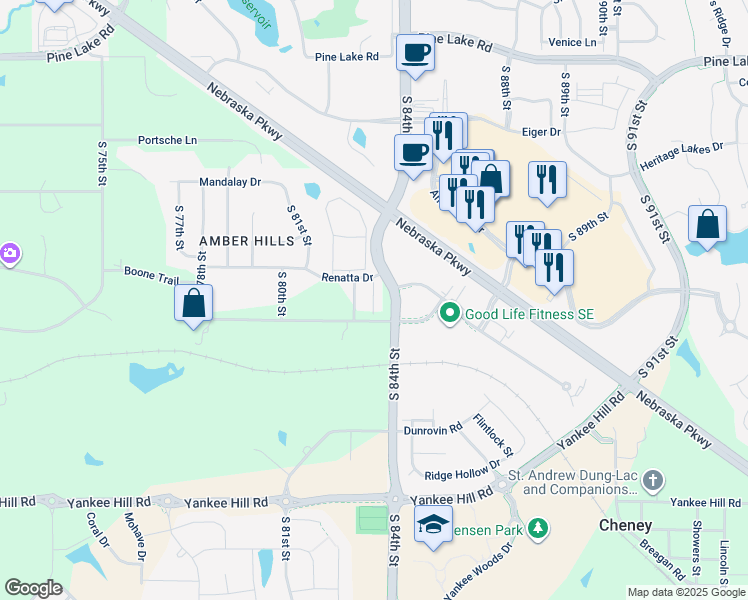 map of restaurants, bars, coffee shops, grocery stores, and more near 7940 South 83rd Street in Lincoln