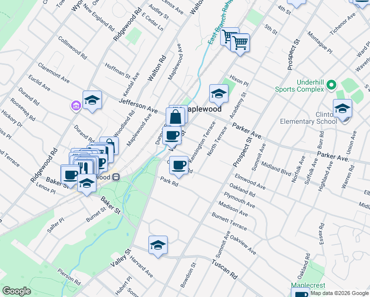 map of restaurants, bars, coffee shops, grocery stores, and more near 12 Lincoln Place in Maplewood