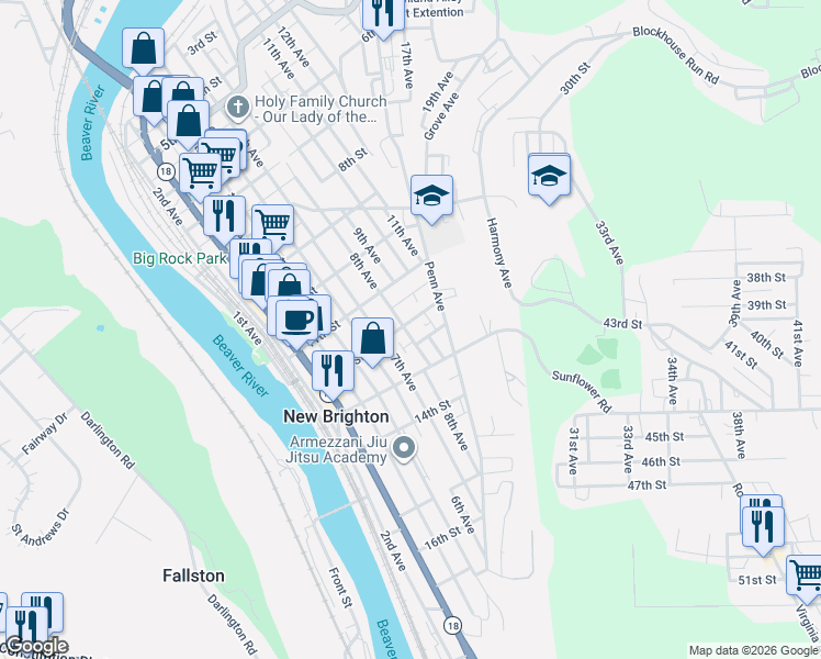 map of restaurants, bars, coffee shops, grocery stores, and more near 802 12th Street in New Brighton