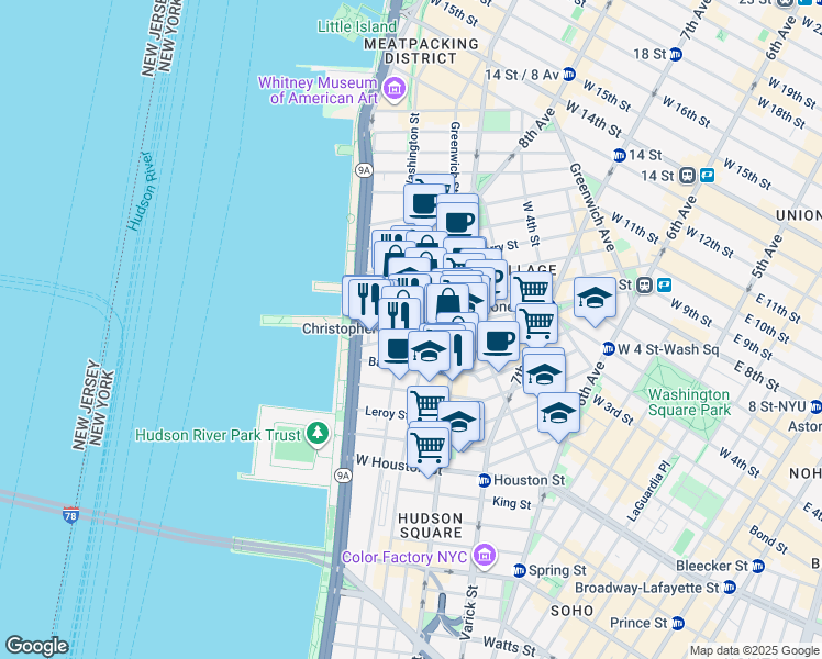map of restaurants, bars, coffee shops, grocery stores, and more near in New York