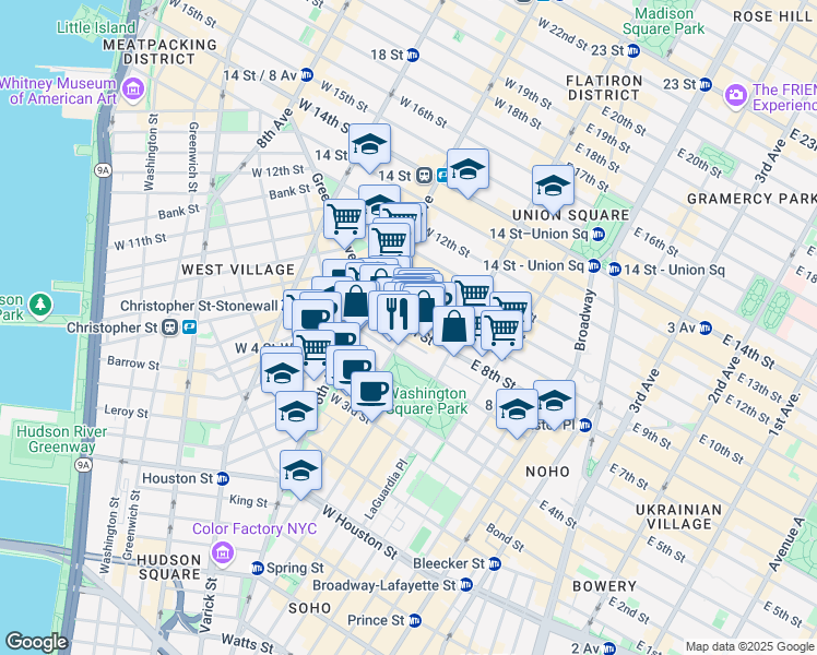 map of restaurants, bars, coffee shops, grocery stores, and more near 314 Macdougal Street in New York