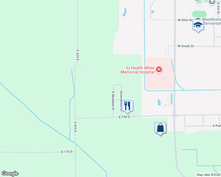 map of restaurants, bars, coffee shops, grocery stores, and more near 1312 South Meadow Drive in Monticello