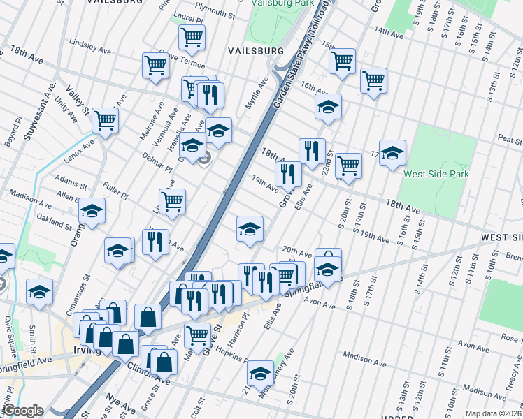 map of restaurants, bars, coffee shops, grocery stores, and more near 15 Argyle Terrace in Irvington